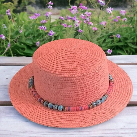 Pink Beaded Sun Beach Hat - Picture 1 of 4